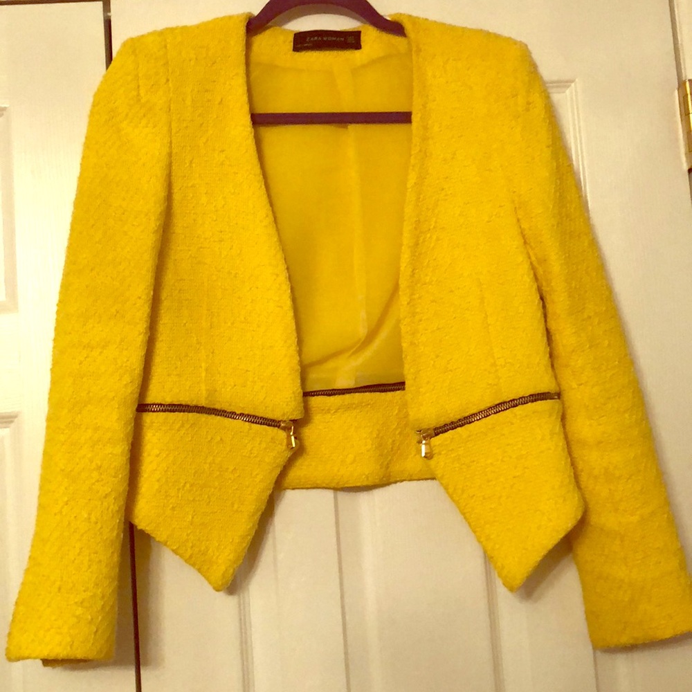 Tweed Yellow Blazer, Gold Zipper Detail